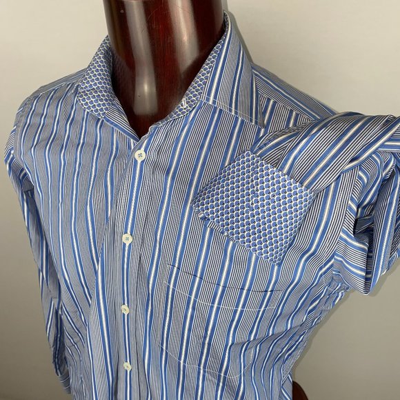 Bugatchi Uomo Mens M Striped Button Down Flip Cuff - Picture 1 of 12